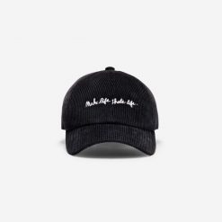 Czapka z daszkiem sztruksowa na deskorolkę CAP900 Make Life Skate Life czarna. Czarne czapki damskie KIPSTA, bez wzorów, z bawełny, młodzieżowe. Za 69.99 zł.