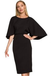 Sukienka elegancka ołówkowa z szerokimi rękawami czarna z pelerynką. Czarne sukienki damskie Sukienki.shop, na komunię, m, bez wzorów, eleganckie, bez kołnierzyka, bez ramiączek, ołówkowe. Za 309.00 zł.