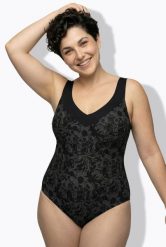 Damskie Strój kąpielowy miękkie miseczki skrzyżowane z tyłu ramiączka. Czarne stroje kąpielowe damskie Ulla Popken, plus size, bez wzorów, z elastanu. Za 191.99 zł.
