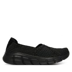 Baleriny Skechers. Czarne balerinki damskie Skechers, bez wzorów, bez obcasa, bez zapięcia. Za 249.99 zł.