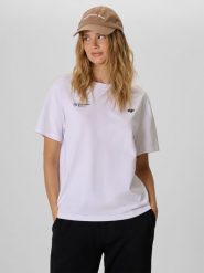 4F T-shirt loose z nadrukiem damski - biały S. Białe t-shirty damskie 4F, m, bez wzorów, z bawełny, klasyczne, bez kołnierzyka, bez ramiączek. Za 79.99 zł.