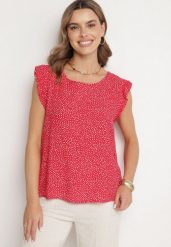 Czerwona Bluzka z Bawełny w Kropki Nappela. Czerwone bluzki damskie Born2be, l, bez wzorów, z bawełny, eleganckie, bez kołnierzyka, bez ramiączek. Za 34.99 zł.