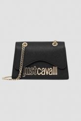 JUST CAVALLI Czarna mini torebka damska Metal Lettering Style 7. Czarne torebki do ręki damskie Just Cavalli, bez wzorów, ze skóry ekologicznej, bez dodatków. W wyprzedaży za 599.99 zł.