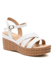 Clara Barson Sandały WS200601-01 Biały. Białe sandały damskie Clara Barson, bez wzorów, ze skóry, bez obcasa, na koturnie, bez zapięcia. Za 129.99 zł.
