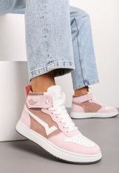 Różowo-Białe Sneakersy Zoiido. Czerwone obuwie sportowe damskie Born2be, z aplikacjami, z jeansu, z okrągłym noskiem, bez zapięcia. Za 44.99 zł.