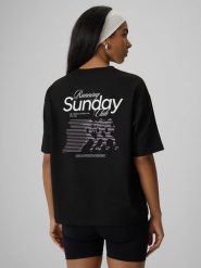 4F T-shirt loose z nadrukiem damski - czarny XS. Czarne t-shirty damskie 4F, xs, bez wzorów, z bawełny, klasyczne, bez kołnierzyka, bez ramiączek. Za 59.99 zł.