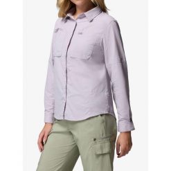 Koszula podróżnicza damska Columbia Skien Valley Long Sleeve Shirt. Fioletowe koszule damskie Columbia, bez wzorów, sportowe, bez kołnierzyka, bez ramiączek. Za 357.49 zł.