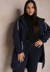 Granatowa Bluza Długa z Kapturem Egia. Niebieskie bluzy damskie Renee, na zimę, plus size, bez wzorów, z polaru, eleganckie, bez ramiączek, z kapturem. Za 109.99 zł.