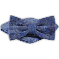 Mucha Męska z Poszetką - Alties - Stalowa w Niebieski Wzór. Niebieskie krawaty i muchy Alties, bez wzorów, eleganckie. Za 44.00 zł.