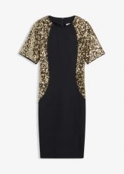 Sukienka mini. Czarne sukienki damskie bonprix, bez wzorów, eleganckie, bez kołnierzyka, bez ramiączek, mini, dopasowane. Za 169.99 zł.