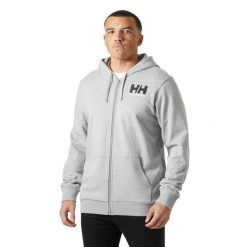Bluza z kapturem z pełnym zamkiem błyskawicznym Helly Hansen Logo. Szare bluzy męskie Helly Hansen, m, bez wzorów, bez ramiączek, z kapturem. Za 368.00 zł.