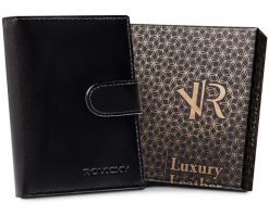 Portfel skórzany Rovicky [DH] R-RM-10L-GCL czarny. Czarne portfele męskie ROVICKY, bez wzorów, ze skóry. Za 57.99 zł.
