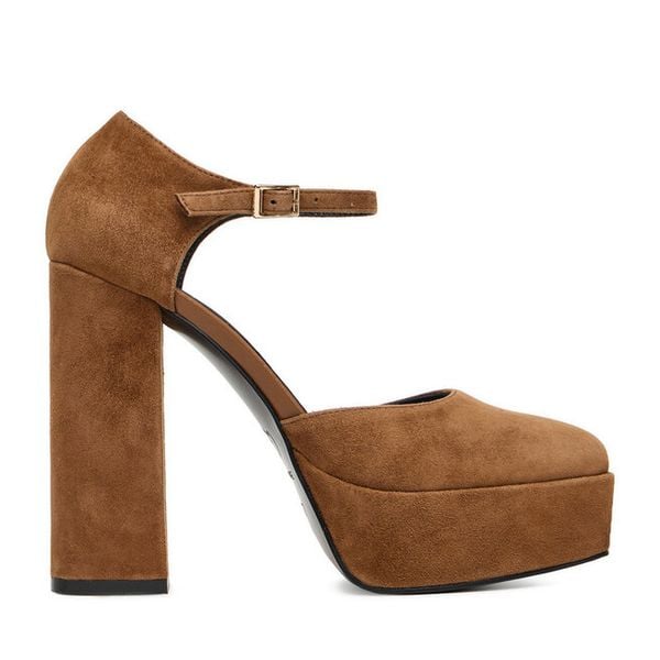 Czółenka Eva Minge. Brązowe czółenka damskie Eva Minge, bez wzorów, bez obcasa, bez zapięcia. Za 259.99 zł.