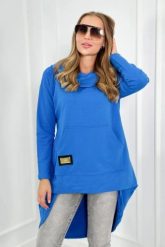 Bluza z długim tyłem i kapturem chabrowy. Niebieskie bluzy damskie KESI, l, bez wzorów, z bawełny, bez ramiączek. Za 229.98 zł.