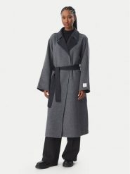 Calvin Klein Płaszcz wełniany Long LV044H538G Szary Regular Fit. Szare płaszcze damskie Calvin Klein, na zimę, s, bez wzorów, z wełny, bez kołnierzyka, bez kaptura. Za 1,699.00 zł.