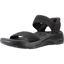 Sandały SKECHERS 140844S Czarny. Czarne sandały damskie Skechers, bez wzorów, z tkaniny, bez obcasa, bez zapięcia. Za 278.99 zł.