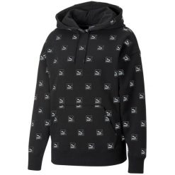 Bluza damska Puma Brand Love AOP Hoodie FL. Czarne bluzy damskie Puma, l, bez wzorów, sportowe, bez ramiączek, bez kaptura. Za 186.90 zł.