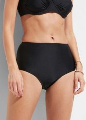 Figi bikini z wysokim stanem i lekkim efektem modelowania sylwetki. Czarne bikini bonprix, bez wzorów. Za 79.99 zł.