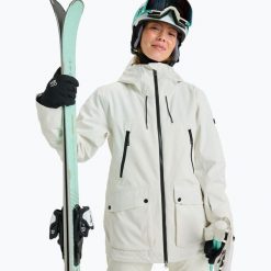 Kurtka snowboardowa damska ROXY Stated. Białe kurtki sportowe damskie Roxy, na zimę, l, bez wzorów, z materiału, bez ramiączek, bez kaptura, snowboardowy. Za 909.99 zł.