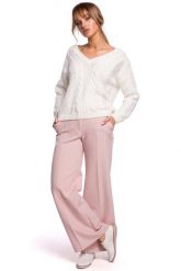 Sweter z Dekoltem w Serek - Ecru. Brązowe swetry nierozpinane damskie MOE, l, bez wzorów, z materiału, bez kołnierzyka, bez ramiączek. Za 209.90 zł.