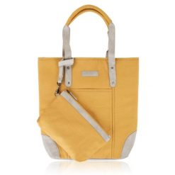 Shopperka żółta Paolo Peruzzi E-23-YL. Żółte shopperki damskie Paolo Peruzzi, bez wzorów, z bawełny, bez dodatków. Za 129.99 zł.