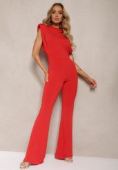 Czerwony Elegancki Kombinezon z Odkrytymi Plecami Zapinany na Guziki Formina. Czerwone sukienki damskie Renee, na co dzień, m, bez wzorów, eleganckie, bez kołnierzyka, bez ramiączek, kopertowe. Za 84.99 zł.