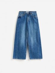 Jeansy wide leg z przeszyciem - granatowy. Niebieskie jeansy damskie Reserved, bez wzorów, z bawełny. Za 139.99 zł.