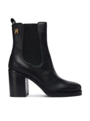 Tommy Hilfiger Botki Square Toe Chelsea High Block Hl FW0FW08844 Czarny. Czarne botki damskie Tommy Hilfiger, bez wzorów, ze skóry, bez obcasa, na słupku, bez zapięcia. Za 669.99 zł.