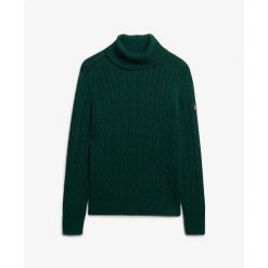 Sweter na plecionce z golfem damski Superdry. Zielone swetry nierozpinane damskie Superdry, na zimę, bez wzorów, ze splotem, bez kołnierzyka, bez ramiączek. Za 327.70 zł.