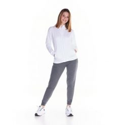 Bluza z zamek błyskawiczny na co dzień na siłownię. Białe bluzy damskie LEONE 1947 APPAREL, l, bez wzorów, z dresówki, sportowe, bez ramiączek, bez kaptura. Za 273.65 zł.