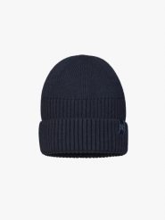 Granatowa prążkowana czapka. Niebieskie czapki męskie Ryłko, na jesień, bez wzorów, z nylonu. Za 49.99 zł.
