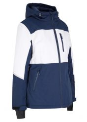 Wodoodporna funkcyjna kurtka narciarska. Niebieskie kurtki sportowe damskie bonprix, na zimę, bez wzorów, bez ramiączek, bez kaptura, narciarskie. Za 389.99 zł.