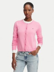 Tommy Jeans Kardigan DW0DW20976 Różowy Regular Fit. Czerwone kardigany damskie Tommy Jeans, s, bez wzorów, z bawełny, bez kołnierzyka. Za 369.99 zł.