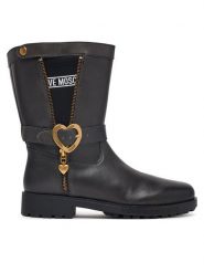 LOVE MOSCHINO Botki JA24174G0PIJ100A Czarny. Czarne botki damskie Love Moschino, bez wzorów, ze skóry, bez obcasa, na płaskiej podeszwie, bez zapięcia. Za 1,299.00 zł.