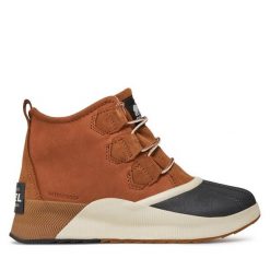 Botki Sorel. Brązowe botki damskie Sorel, bez wzorów, bez obcasa, na płaskiej podeszwie, bez zapięcia. Za 469.99 zł.