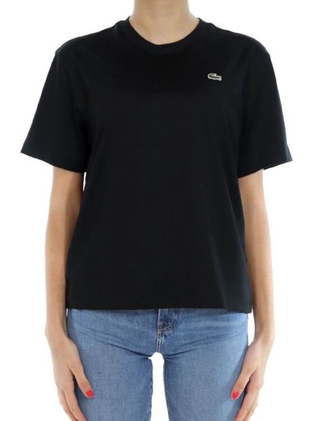 Lacoste T-Shirt TF7215 Czarny Loose Fit. Czarne t-shirty damskie Lacoste, bez wzorów, z bawełny, bez kołnierzyka, bez ramiączek. Za 179.99 zł.