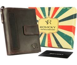Portfel c. brązowy Rovicky N1227-RHP-6774 BROWN. Brązowe portfele męskie ROVICKY, bez wzorów, ze skóry. Za 91.99 zł.