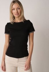 Czarny Bawełniany T-shirt z Cyrkoniami przy Rękawach Pronolea. Czarne t-shirty damskie Born2be, m, z aplikacjami, z bawełny, klasyczne, bez kołnierzyka, bez ramiączek. Za 59.99 zł.