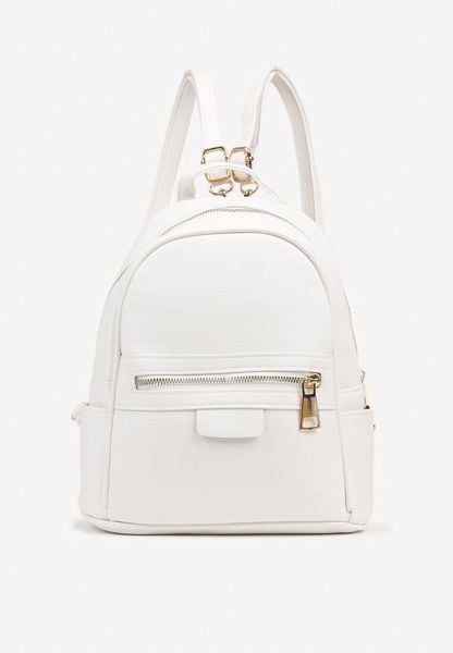 Biały Mały Plecak z Metaliczną Aplikacją i Suwakiem Pasmoria. Białe plecaki damskie Born2be, z aplikacjami, z jeansu, casualowe. Za 89.99 zł.