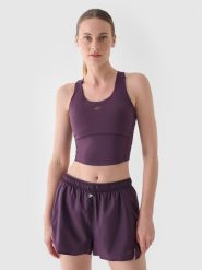 4F Crop top treningowy szybkoschnący damski - fioletowy XXL. Fioletowe koszulki sportowe damskie 4F, xs, bez wzorów, z dzianiny, bez ramiączek, na fitness i siłownię. W wyprzedaży za 49.99 zł.