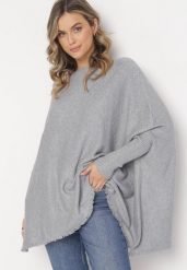 Szary Gładki Sweter Nietoperz z Okrągłym Dekoltem Altomari. Szare swetry nierozpinane damskie Born2be, xl, bez wzorów, bez kołnierzyka, bez ramiączek. Za 99.99 zł.