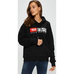 Diesel - Bluza. Czarne bluzy damskie Diesel, l, z aplikacjami, z bawełny, bez ramiączek, z kapturem. W wyprzedaży za 479.90 zł.