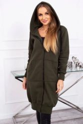 Bluza ocieplana długa z kapturem khaki. Brązowe bluzy damskie KESI, l, bez wzorów, z bawełny, bez ramiączek, z kapturem. Za 326.23 zł.