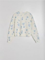 Bluza soft touch z domieszką wiskozy w kwiatowy wzór - wielobarwny. Bluzy damskie Sinsay, l, bez wzorów, z wiskozy, bez ramiączek, bez kaptura. Za 49.99 zł.