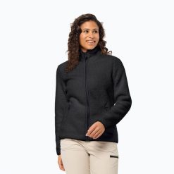 Bluza polarowa damska Jack Wolfskin High Curl. Czarne bluzy damskie Jack Wolfskin, bez wzorów, z polaru, sportowe, bez ramiączek, bez kaptura. Za 409.99 zł.