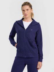 4F Bluza dresowa rozpinana z kapturem damska - granatowa M. Niebieskie bluzy damskie 4F, m, bez wzorów, z bawełny, sportowe, bez ramiączek, z kapturem. W wyprzedaży za 119.99 zł.