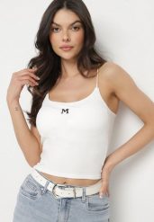 Biały Top z Prążkowanego Materiału z Usztywnianymi Miseczkami Fadeastra. Białe topy damskie Born2be, l, bez wzorów, z materiału, eleganckie, bez kołnierzyka, bez ramiączek. Za 34.99 zł.