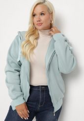 Jasnoniebieska Bluza z Dodatkiem Bawełny i Kapturem Ozdobiona Sznurkami Alisara. Niebieskie bluzy damskie Born2be, xl, bez wzorów, z bawełny, bez ramiączek. Za 44.99 zł.