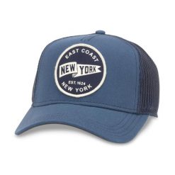 Czapka z daszkiem American Needle Valin New York Trucker - SMU679A-NY. Niebieskie czapki damskie American Needle, bez wzorów, sportowe. Za 89.00 zł.