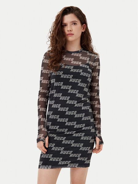 HUGO Sukienka codzienna HUGO-50534848 Szary Regular Fit. Szare sukienki damskie Hugo, na co dzień, xs, bez wzorów, z syntetyku, bez kołnierzyka, bez ramiączek, proste. Za 399.99 zł.